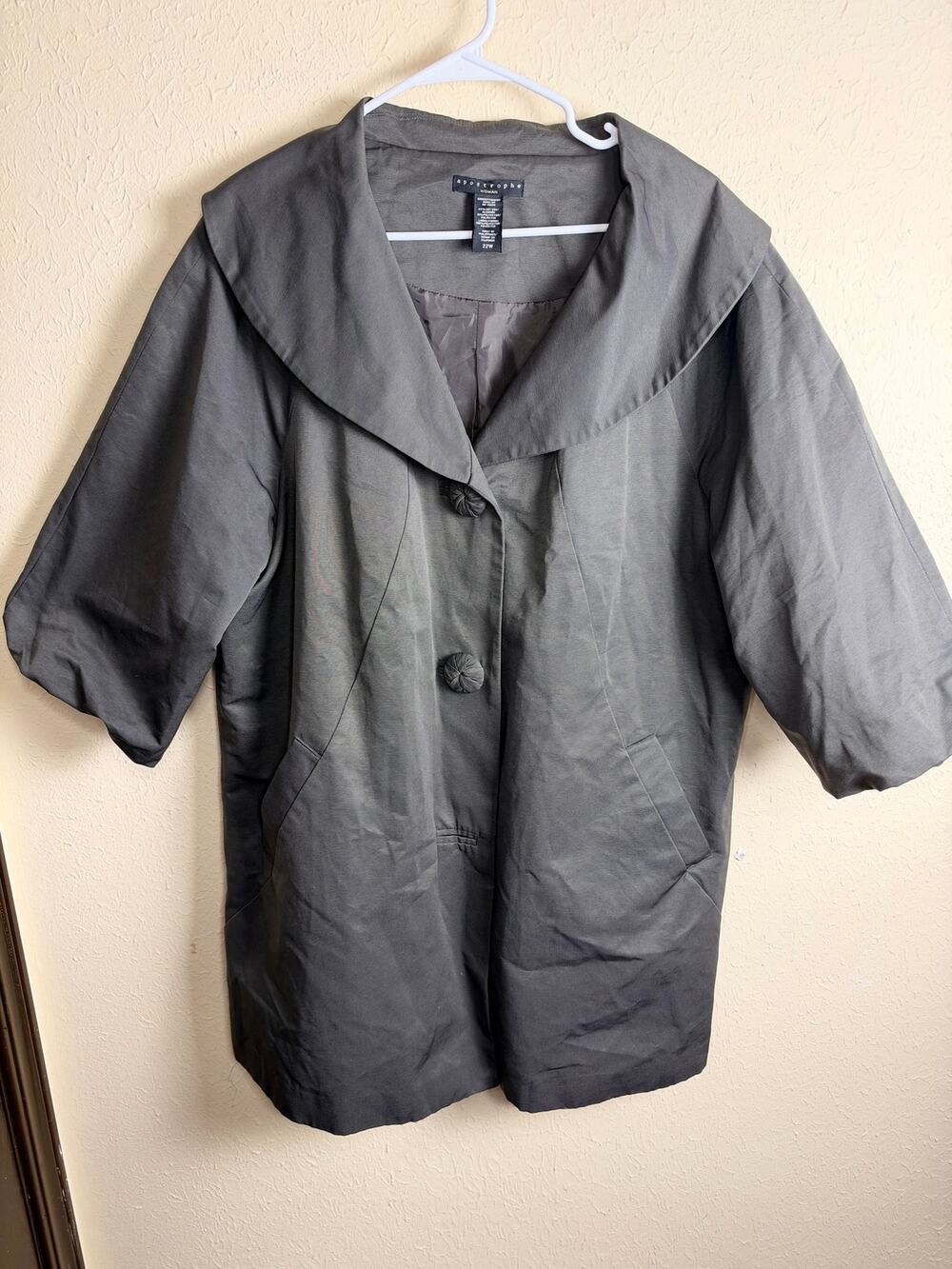 Women's 22W Apostrophe Coat Bubble Sleeve Chic Career Office Charcoal